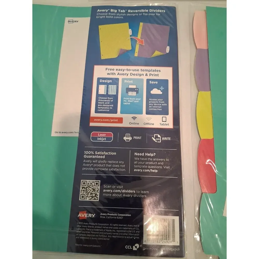 Avery Big Tab Reversible Fashion Dividers Glitter Colors 5-Tab Set 24928 Lot of